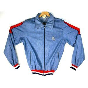 Vintage 70s Lee Chambray Denim Track Jacket Embroidered Mens Sz Large Made in Me